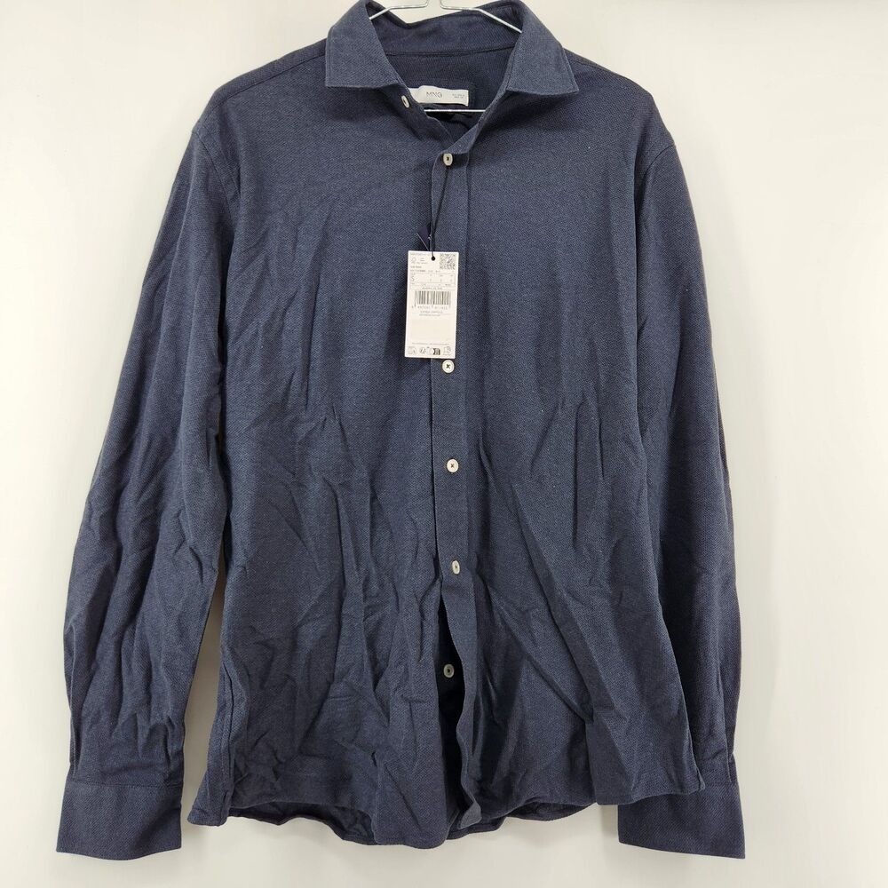 Mango Men's Small Blue 100% Cotton Slim Fit Shirt‎ NWT